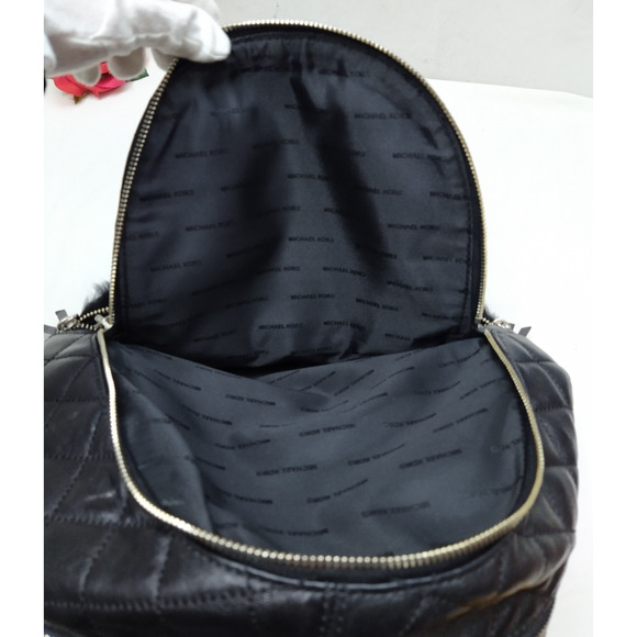 Michael Kors Rhea Black Leather Quilted Fur Zipper Top Handle Backpack main image 4